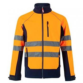Cazadora Soft Shell Bicolor Alta Visibilidad Velilla Azul Marino/Naranja Flúor Talla L