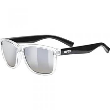 UVEX LGL 39 Gafas de ciclismo transparentes negras con lentes espejados ahumados, unisex para adultos, talla única
