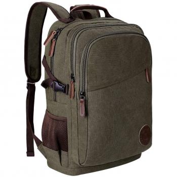 Vintage Mochila de Lona y PU Cuero con Diseño Casual para Mochila Hombres Ajuste Para Portátil 17.3 pulgadas