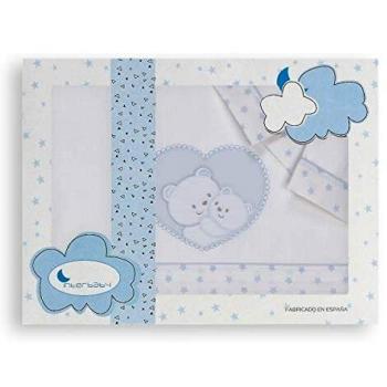 Sábanas Cuna Corazon Oso Blanco Azul