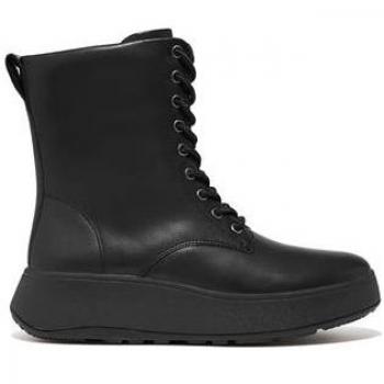 FitFlop F-Mode Black Leather Lace-Up Flatform Ankle Boots for Women