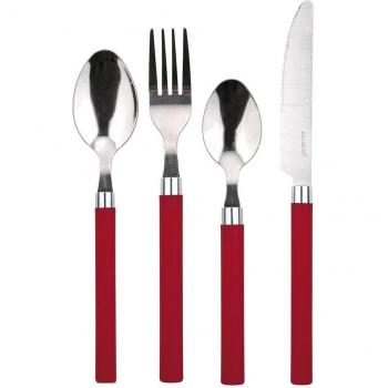 Renberg Cubertería de 24 Piezas en Acero Inoxidable, Color Rojo, Burgundy, centimeters
