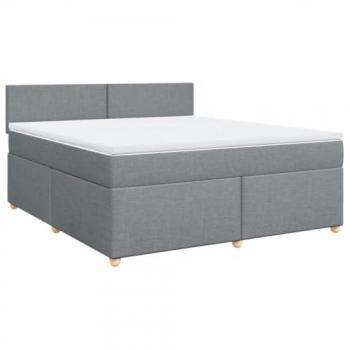Cama Box Spring con colchón tela gris claro 180x200 cm