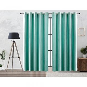 Cortina Oscurante Lisa Efecto Terciopelo Verde Mar 140x260 cm con Ojales Metálicos