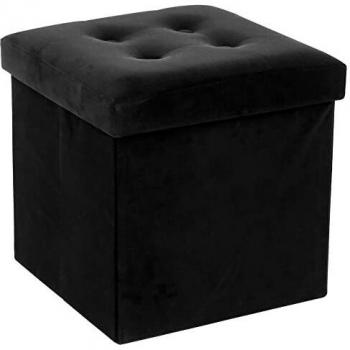 Puf plegable de terciopelo negro Lysander