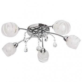 Lámpara de Techo Moderna Rabalux Melissa con Decoraciones de Cristal, 5 Focos E14, Metal Cromado, IP20, Ø60cm