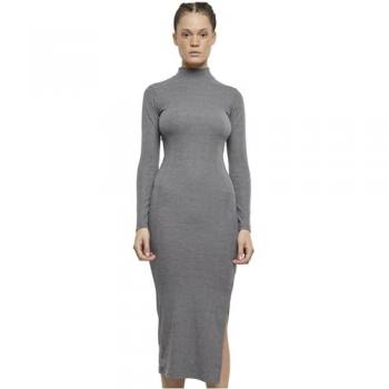 Urban Classics Ladies Rib Longsleeve Mockneck Dress - Medium-length dress - Mottled grey - 80% Polyester, 20% Viscose, Knitwear