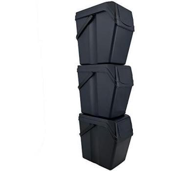 Prosperplast - Juego de 3 cubos de basura / reciclaje con capacidad de 75 litros total, en color antracita, con asas, 40,2 prof. x 24 frontal x 50,5 altura cada cubo; en torre, 113 cms. de altura