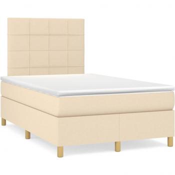 Cama Box Spring con Colchón de Tela Color Crema 120x190 cm