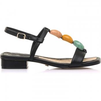 Sandalias planas mujer 68305 negro con cierre hebilla y puntera cuadrada
