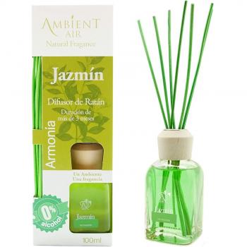 Ambientair Home Perfumes. Difusor de Varillas perfumadas Aroma White Jasmine. Ambientador Mikado Aroma Jazmín. Difusor 100 ml con palitos de ratán. Ambientador sin Alcohol para casa.