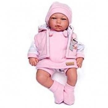 Muñecas Guca- MUÑECA BEBÉ Celine con Peto Y Pantalones, Sudadera con GORRITO Rosa, Multicolor