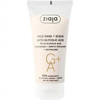 Ziaja - Mascarilla y exfoliante facial con ácido glicólico, 75 ml, para todo tipo de pieles, formulación con ácido glicólico que ayuda a exfoliar suavemente la piel, mejora la textura y luminosidad del