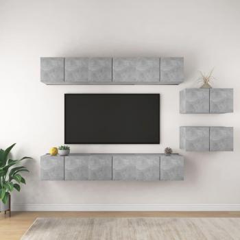 Muebles de soporte de TV 8 piezas de hormigón gris y madera de múltiples capas