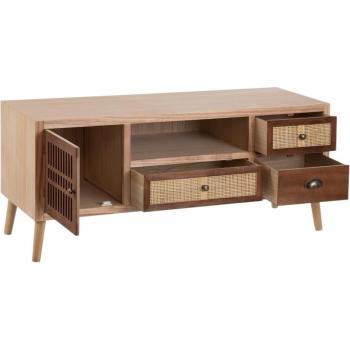 Mueble TV Sasha Crema - Natural, en Madera y Ratán 120 x 40 x 52