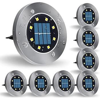 Lámparas Solares de Jardín, 8 Luces de Disco Solar LED Integradas, Luces Conmutadas Resistentes a la Intemperie para Caminos, Patios, Pasillos y Césped