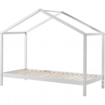 Cama Casa Dallas 90 x 200 cm Blanca con Opción de Cajón y Techo Textil, Fabricada en Europa