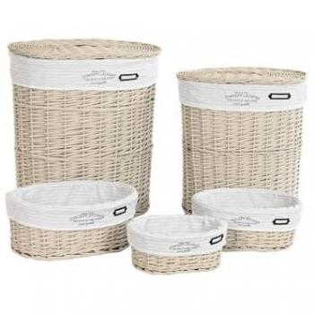 Juego de Cestos DKD Home Decor Beige Mimbre 51 x 37 x 56 cm y 52 x 38 x 56 cm (5 Piezas)