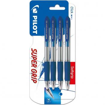 Blister 4 Bolígrafos Retráctil Tinta Base De Aceite Super Grip Pilot Azul - Paquete de Escritura Esencial