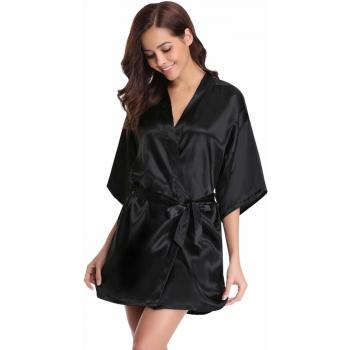 Abollria Kimono Mujer Bata para Satén Mujer Ropa de Dormir Batas Negro,M