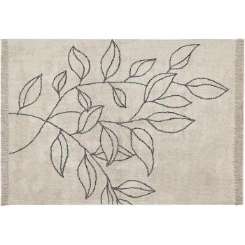 Alfombra de algodón beige y negro 160 x 230 cm con patrón floral minimalista y flecos