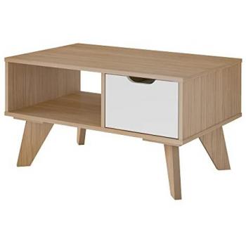 Mesa de Centro Pervip con Cajón en Roble Blanco 80x50x44 cm