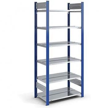 Estantería ensamblable para archivadores doble cara, altura 2000 mm, medidas 750 x 600 mm, color azul / galvanizado