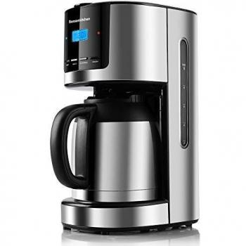 Bonsenkitchen Cafetera de Goteo con Jarra de Vacío de Acero Inoxidable, Cafetera de Filtro con Programable y Temporizador, Cafeteras Electricas de 10-12 Tazas
