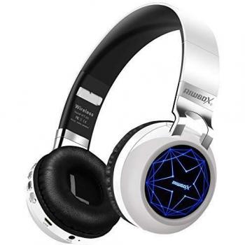Riwbox WT-8S Auriculares Bluetooth Over-Ear con LED Auriculares inalámbricos/cableados Plegables de Alta fidelidad con micrófono y Tarjeta TF compatibles con iPhone, iPad, Kindle Laptop TV