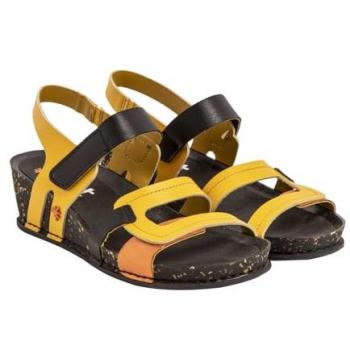 Sandalias de Piel para Mujer I Imagine Amarillo con Cuña de 4.5 cm y Velcro - Art Outlet 2024