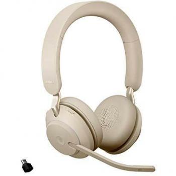 Jabra Evolve2 65 Auriculares Inalámbricos Estéreo con Cancelación de Ruido - Certificados para Microsoft Teams - Batería de Larga Duración - Adaptador Bluetooth USB-C - Beige