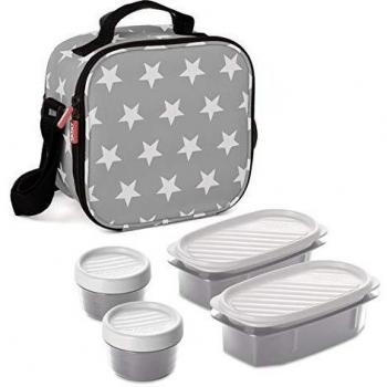 Tatay Urban Food Casual - Bolsa Térmica Porta Alimentos, 3 L de Capacidad, con 4 Tuppers Herméticas, 2 x 0.5L, 2 x 0.2L, Color Gris con Estrellas, Medidas 22.5 x 10 x 22 cm