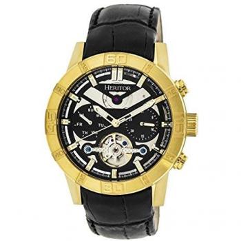 Heritor Automatic Hannibal Semi-Skeleton Black/Gold Leather Watch