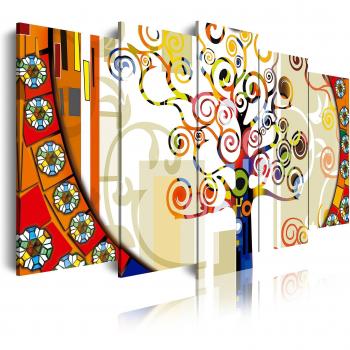 DekoArte 244 - Cuadros Modernos Impresión de Imagen Artística Digitalizada | Lienzo Decorativo para Tu Salón o Dormitorio | Estilo Abstracto Árbol de la Vida de Gustav Klimt | 5 Piezas 200x100cm XXL