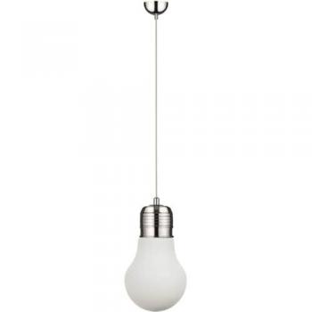Lámpara de Suspensión EPIKASA Bulb, Metal y Vidrio, Cromo y Blanco, 30x30x138 cm