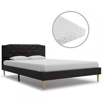 vidaXL Cama con Colchón Tela Negra 120x200cm Tapizada Mobiliario y Decoración Casa Hogar Somier Diseño Discreto Elegante Estructura Robusta Duradera
