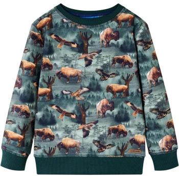 Sudadera Infantil Verde Oscuro con Estampado de Reses y Águilas Talla 128