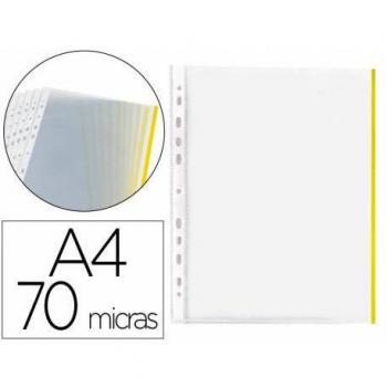 Funda Multitaladro Q-Connect Din A4 70 MC Cristal con Borde Amarillo Bolsa de 10 unidades