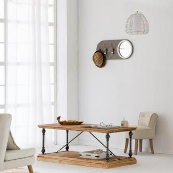 Percha con Espejo de Madera y Metal Gris 60x5x30h Cm - Diseño Moderno