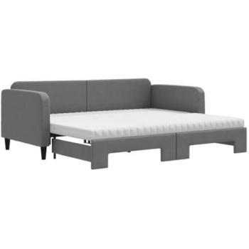 Sofá cama nido con colchón de tela gris oscuro 90x200 cm