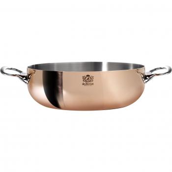 Cazuela baja de cobre Prima Matera con tapa para inducción 28 cm