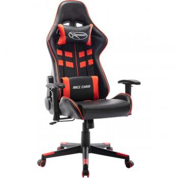 Silla de gaming de cuero sintético negro y rojo