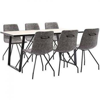 vidaXL Juego de Comedor 7 Piezas de Cuero Sintético Mobiliario Interior Casa Hogar Robusto Duradero Resistente Funcional Práctico Útil Marrón Oscuro