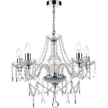 Lámpara colgante Katie de Dar Lighting, cromo pulido, 5 luces, araña de cristal acrílico con portalámparas E14