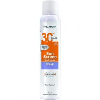 Frezyderm Sun Screen Mousse SPF 30 - Espuma para cuerpo y rostro, 200 ml