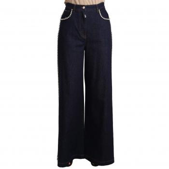 Dolce & Gabbana Dark Blue Crystal Embellished Flare Jeans - IT38 | S, Wide Jeans, female, Blue, Size: L