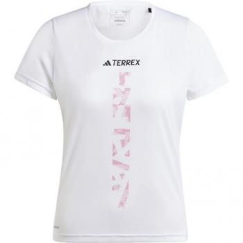 Camiseta de trail running para mujer Adidas Terrex Agravic blanca, de manga corta, ligera y transpirable, diseñada para actividades al aire libre