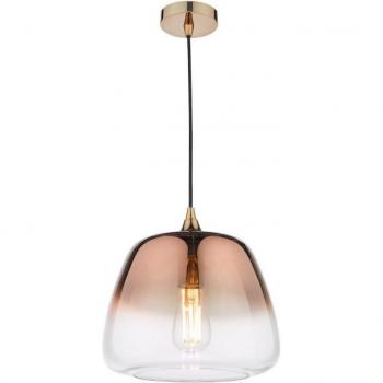 Lámpara colgante Klaxon de cristal en color cobre, 1 bombilla, diámetro de 28 cm