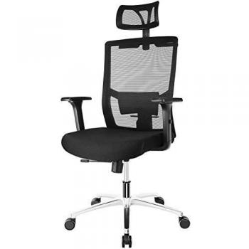 FIXKIT Silla Oficina Ergonómica Giratoria 360°, Silla de Escritorio de Malla con Altura, Reposabrazos y Apoyabrazos Ajustables, Transpirable, Carga Máx.150Kg - Negro/Grisáceo
