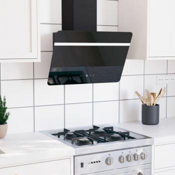 Campana extractora de pared 60cm acero inoxidable/cristal templado negro